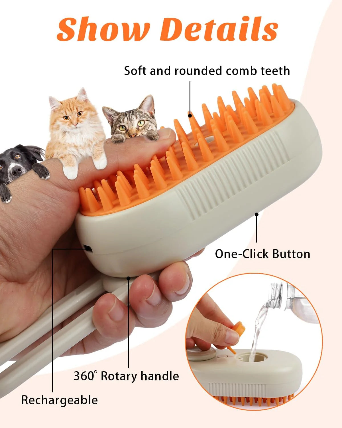 Steam Grooming Brush for Dogs & Cats